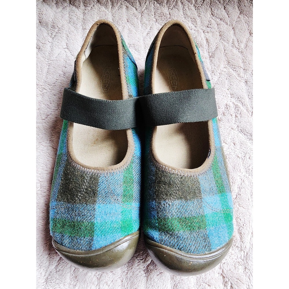 Keen Sienna Mary Jane Plaid Wool Blue Green Flats Shoes Womens 8